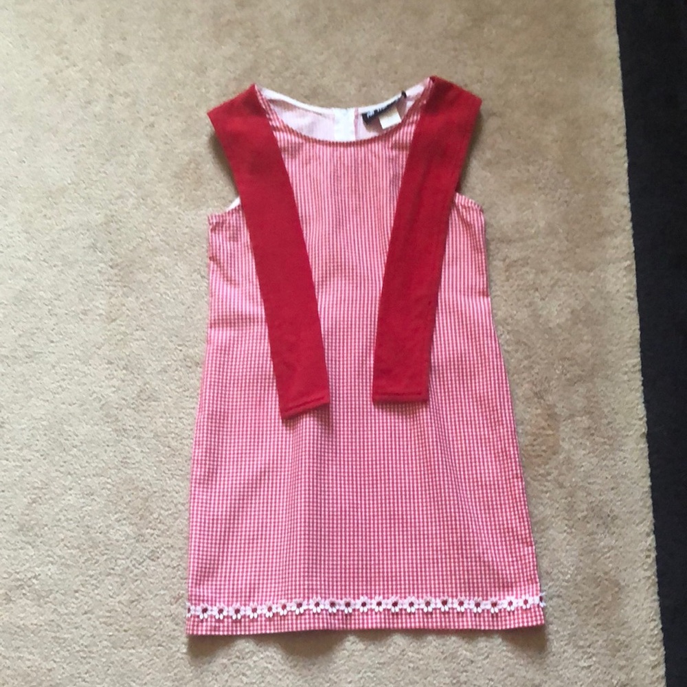 Boutique girls size 10, 2 piece red gingham dress with attached sweater!Like new